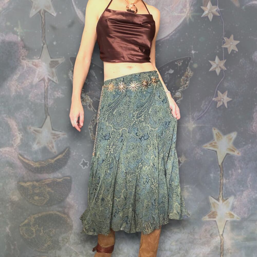 Vintage Fairy Grunge Paisley Midi Skirt Whimsy Goth Boho Y2K
